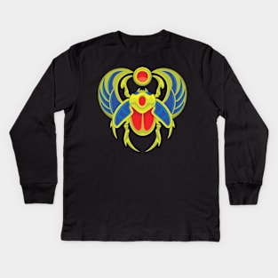 Golden Ancient Egyptian Scarab Beetle Kids Long Sleeve T-Shirt